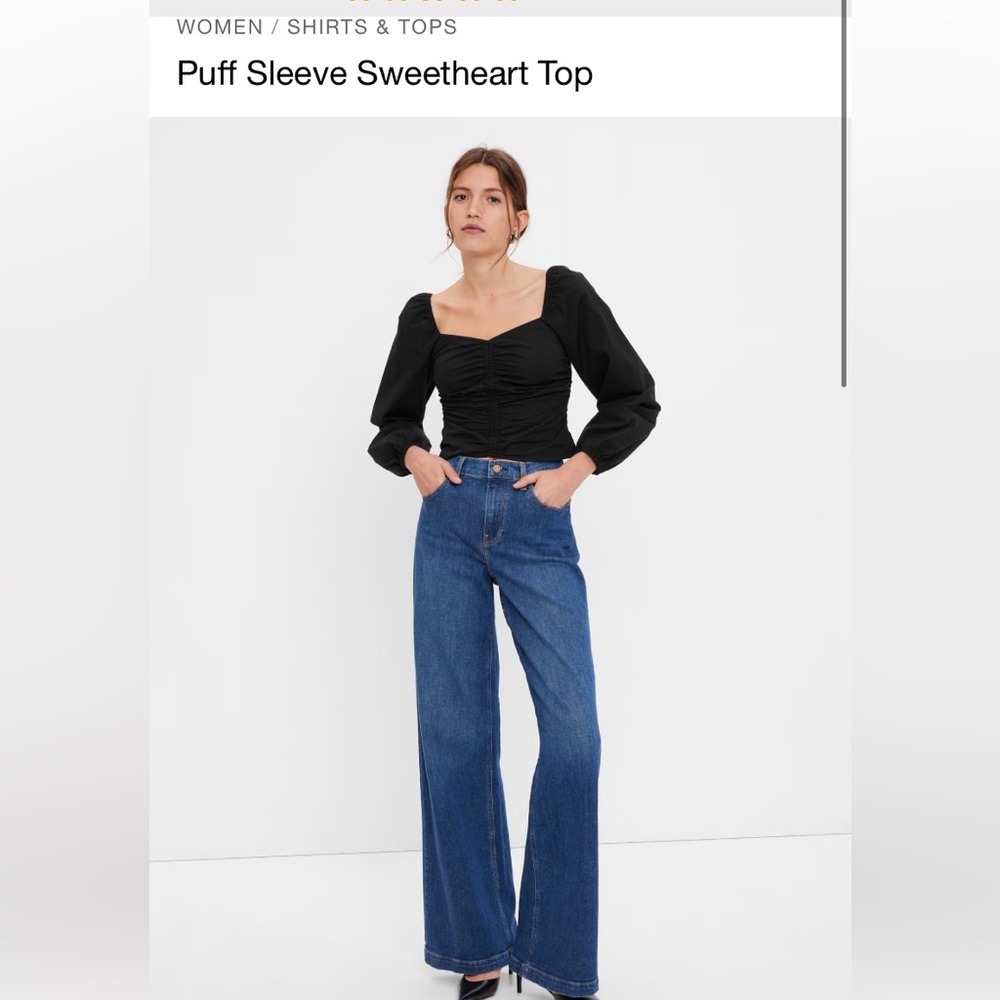 Puff sleeve sweetheart top Gap Black extra small XS new with tags